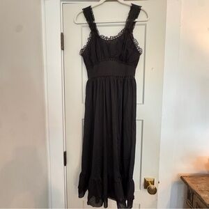 Vintage Elegant Black Lace Trim Dress Slip Nightgown Whimsy Boho Size S/M